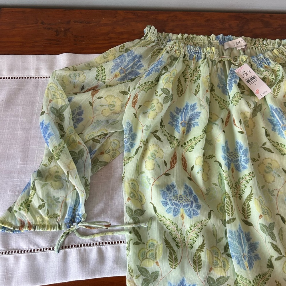 NWT LOFT Mint Green Floral Off-Shoulder Top